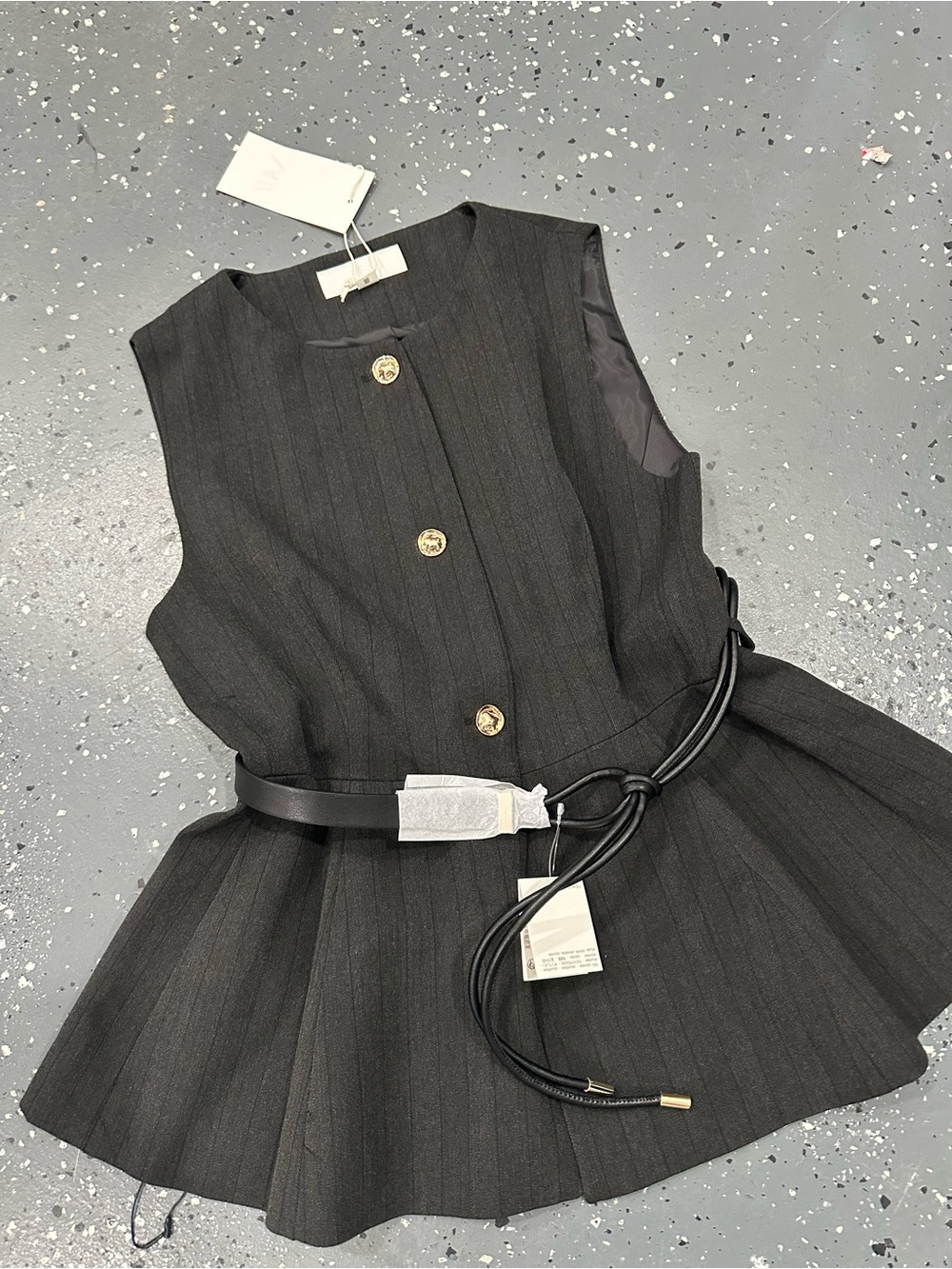 Zara Black Pinstripe Peplum Top with Gold Buttons